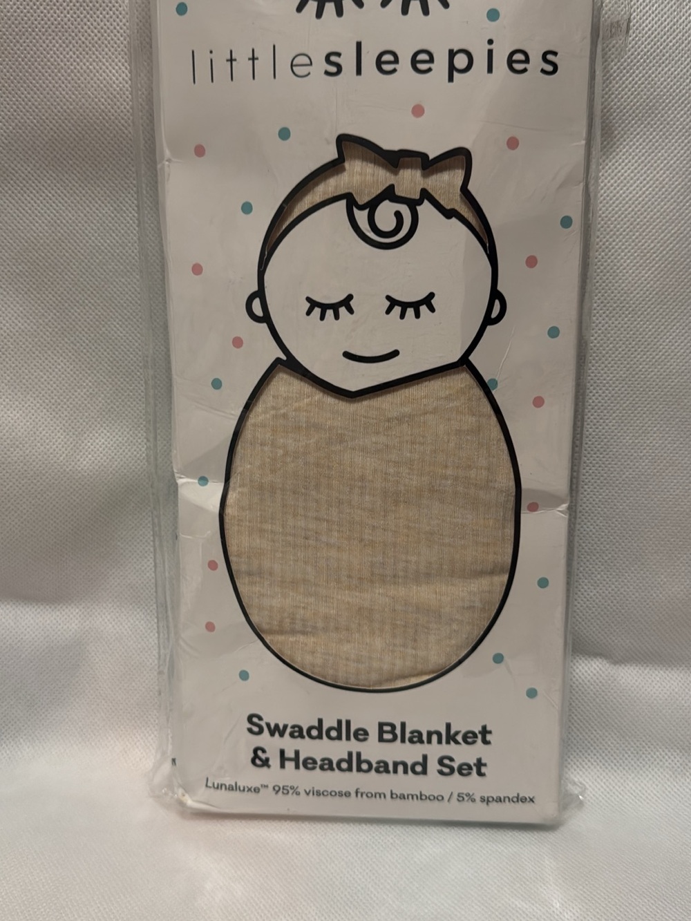 Little Sleepies Heather oatmeal ribbed Swaddle Blanket & Headband Set